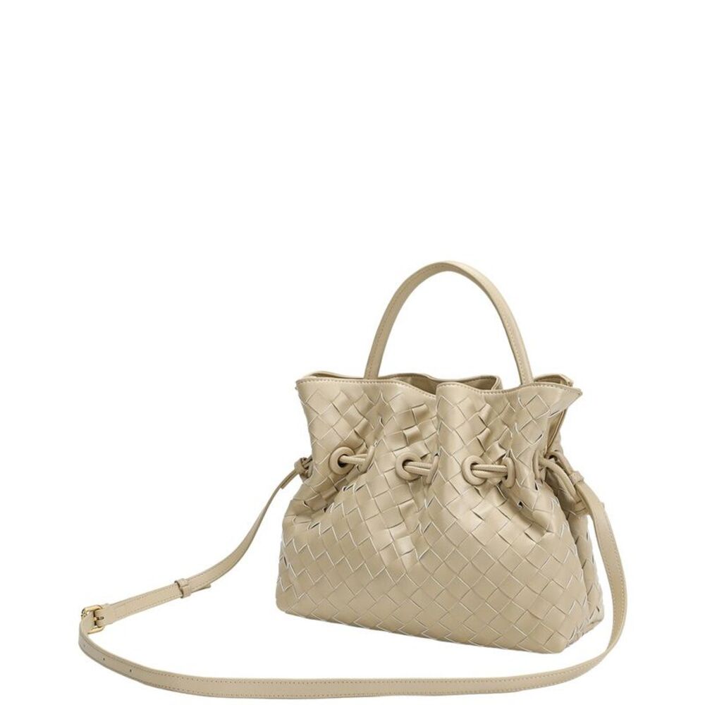 Tiffany & Fred Paris Hand-Woven Leather Drawstring Satchel, Beige - Picture 2 of 4
